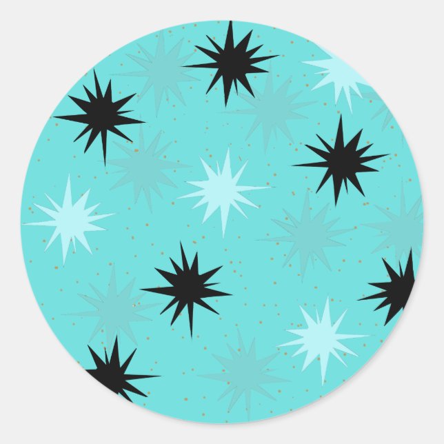 Atomic Turquoise Starbursts Round Stickers (Front)