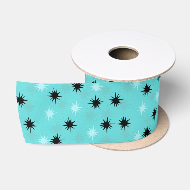 Atomic Turquoise Starbursts Satin Ribbon (Spool)