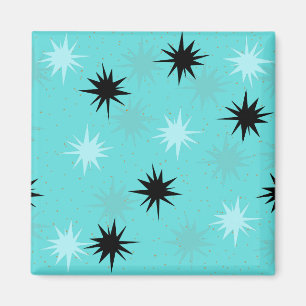 Atomic Turquoise Starbursts Square Magnet