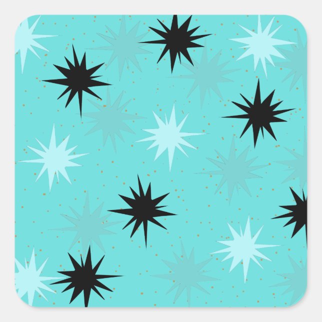 Atomic Turquoise Starbursts Square Stickers (Front)