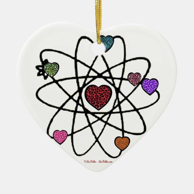 Atomic Valentine Leopard Print Hearts Ceramic Tree Decoration (Front)