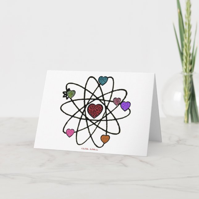 Atomic Valentine Leopard Print Hearts Holiday Card (Front)