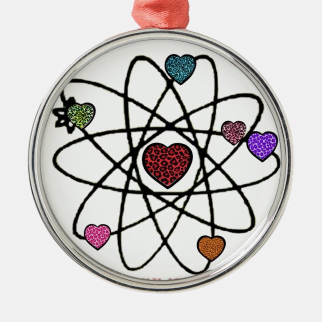 Atomic Valentine Leopard Print Hearts Metal Tree Decoration (Front)