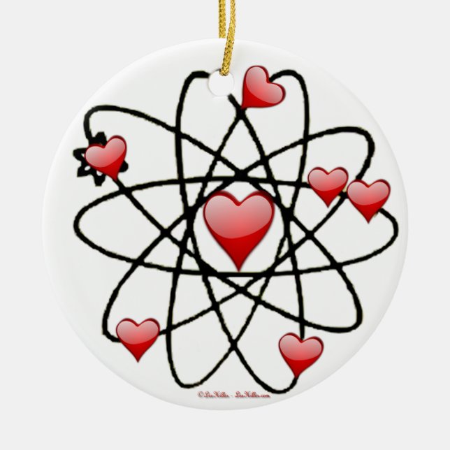 Atomic Valentine Red Hearts Ceramic Tree Decoration (Front)