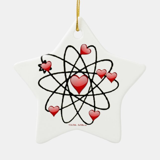Atomic Valentine Red Hearts Ceramic Tree Decoration (Front)