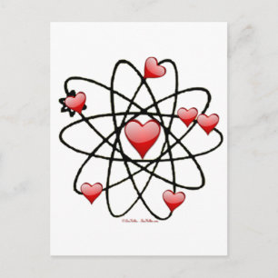 Atomic Valentine Red Hearts Holiday Postcard