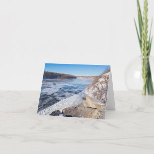 atop bluffs of icy mississippi river thank you car card