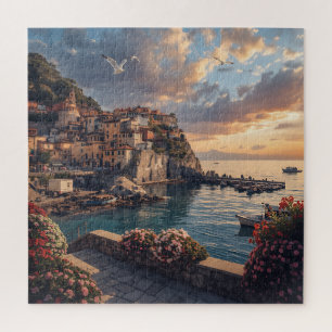 Atrani Sunset Harbor - Amalfi Coast Italian Villag Jigsaw Puzzle