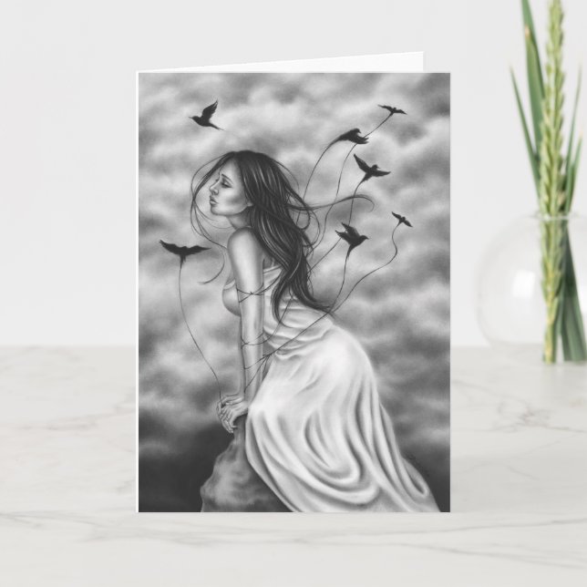 Attachment of the heart flying birds Greeting Card (Front)