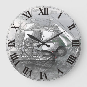 Attack by Giant Octopus Large Clock
