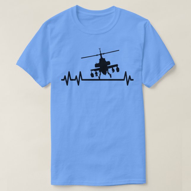 Attack Helicopter Combat Pilot Heartbeat Pulse T-Shirt (Design Front)