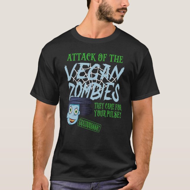 Attack Of The Vegan Zombies Vegetarian Vegan Hallo T-Shirt (Front)