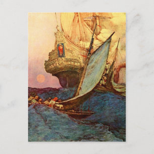 Attack on a Pirate's Galleon Postcard