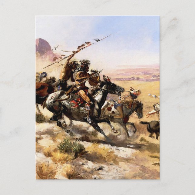 “Attack on a Wagon Train” by Charles M Russell Postcard (Front)
