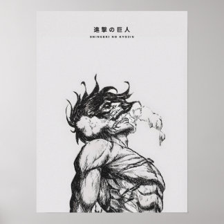 Attack Titan Figure Dark Anime Line Art Poster