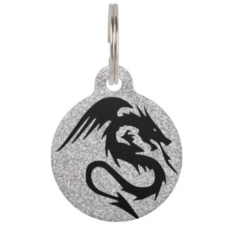 Attacking Dragon Silhouette on Silver Pet Tag