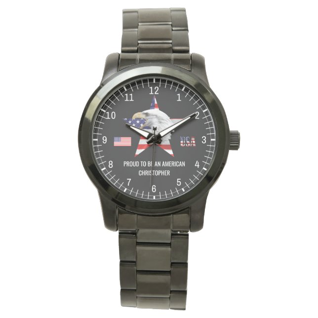 Attacking Eagle, The American Flag, Patriotic Watch (Front)