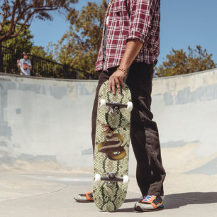 Attacking Rattle Snake on Faux Snakeskin Reptile Skateboard