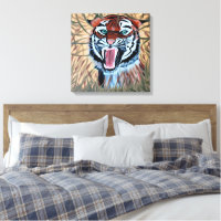 Attacking tiger hand painted on canvas