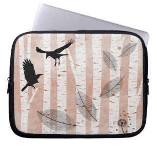 Attempted Murder of Crows in White Birch Forest Laptop Sleeve