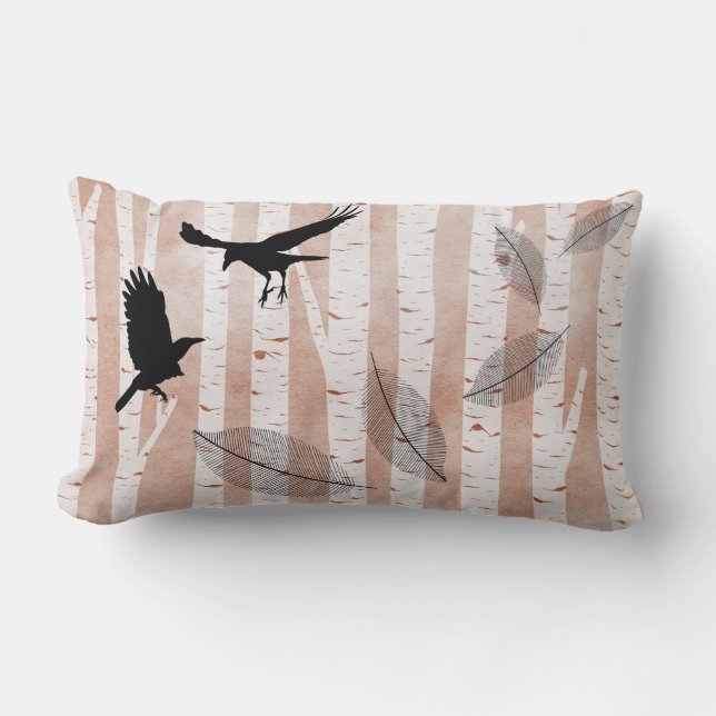 Attempted Murder of Crows in White Birch Forest Lumbar Cushion (Front)