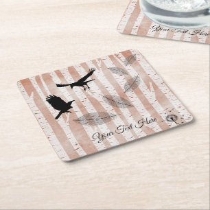 Attempted Murder of Crows in White Birch Forest Square Paper Coaster