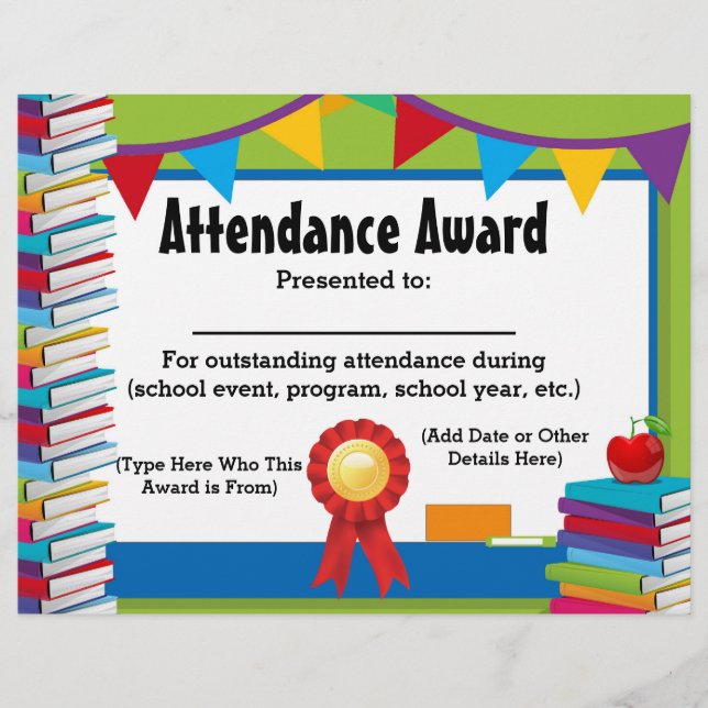 Attendance Award Certificate Customisable 8.5x11 (Front)