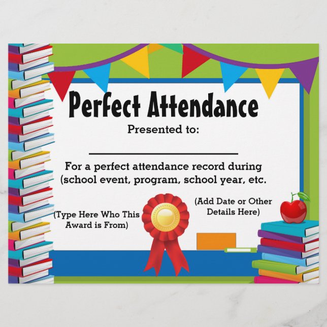 Attendance Award Certificate Customisable 8.5x11 (Front)