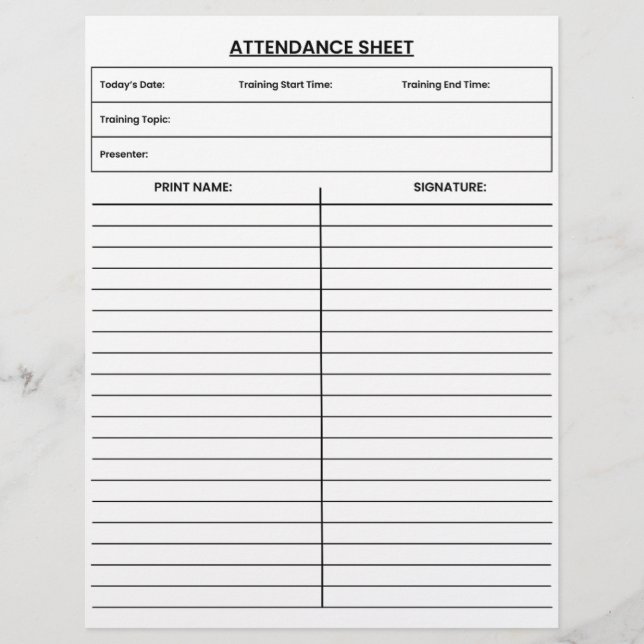 Attendance Sign Custom Letterhead (Front)