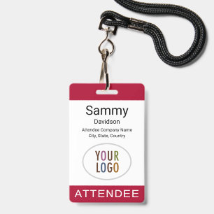 Attendee Badge Logo Lanyard Clip Reel Dark Red ID Badge