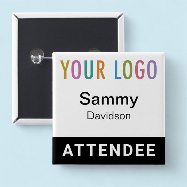 Attendee Name Badge with Logo Black Pinback Square (MISOOK Attendee Black Name Button with Logo)