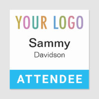 Attendee Name Tag with Logo Magnetic Sky Blue 2x2