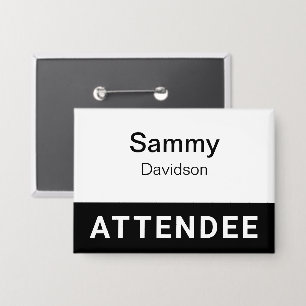 Attendee Pin Back Badge Button Name Tag Black