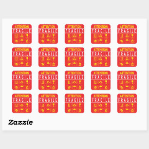 Attention Fragile Square Sticker