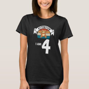Attention I am 4 cat 4th Birthday Boy Birthday   T-Shirt