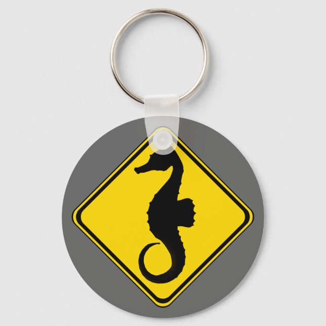 Attention: Jumping Seahorse Crossing! Key Ring (Front)