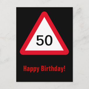 Attention Sign: 50th Birthday Postcard