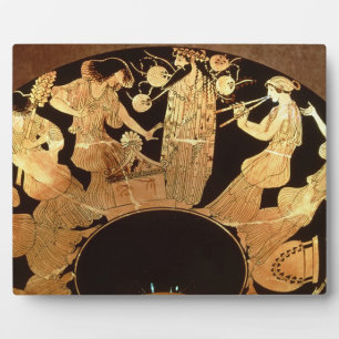 Attic red figure kylix depicting Dionysus and the Plaque