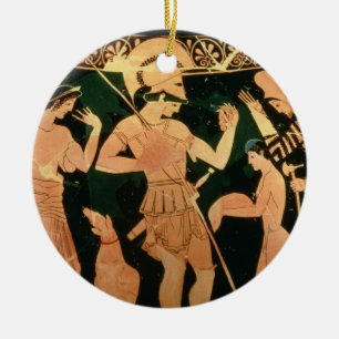 Attic Red figure vase depicting a soldier taking p Ceramic Tree Decoration