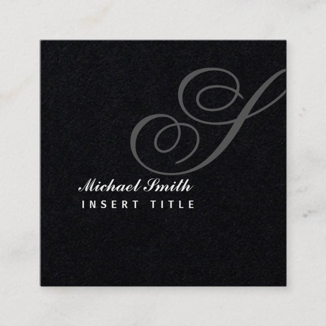 Attic Watermark Black Personalised Monogram Square Business Card (Front)