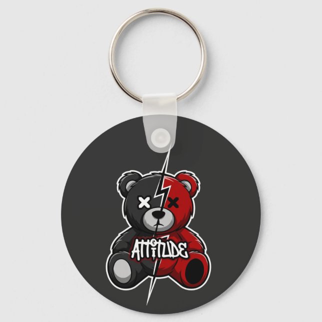 Attitude Split Bear | Lightning X-Eyes Teddy Graph Key Ring (Front)
