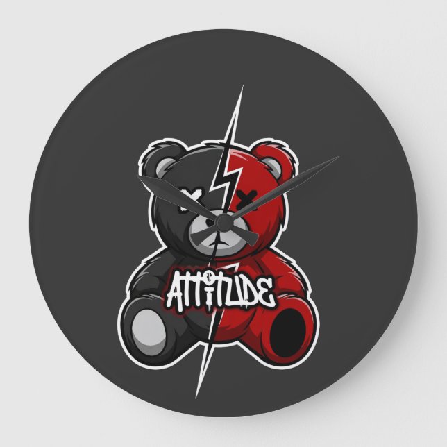 Attitude Split Bear | Lightning X-Eyes Teddy Graph Large Clock (Front)