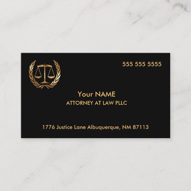 Attorney at Law Black and Gold Business Card (Front)