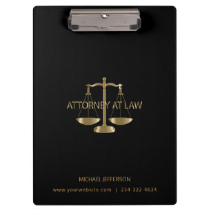 Attorney at Law - Black and Gold Clipboard