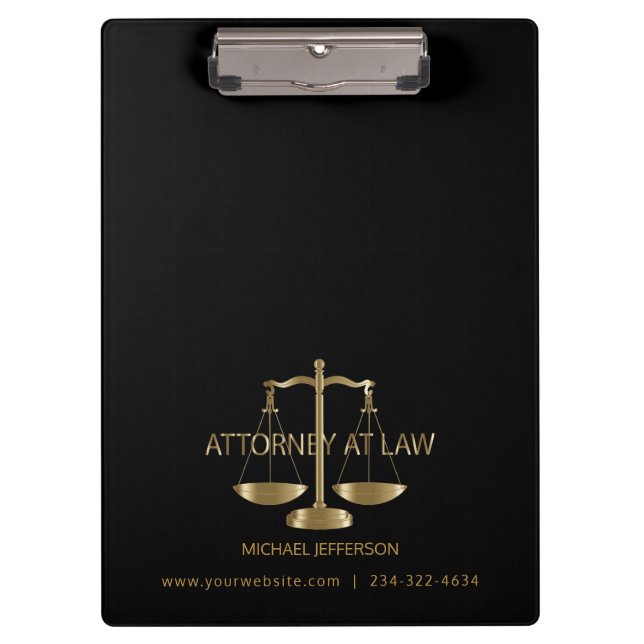 Attorney at Law - Black and Gold Clipboard (Front)