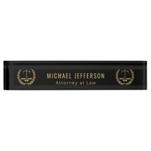 Attorney at Law - Black and Gold Nameplate