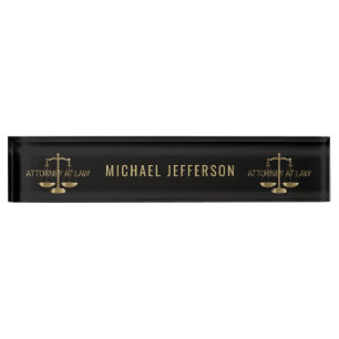 Attorney at Law  - Black and Gold Scales Nameplate