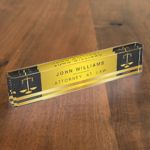 Attorney At Law  Black Gold Legal Scale Executive Nameplate