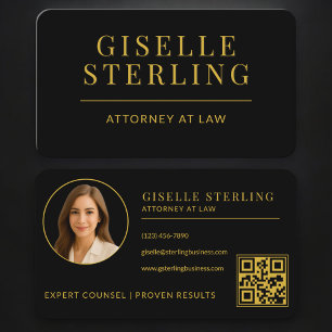 Attorney at Law Black Gold Photo QR Code Business Card