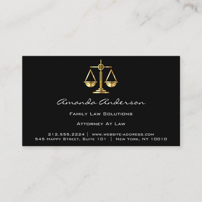 Attorney at Law Black Gold Scale Lawyer Custom Log Business Card (Front)